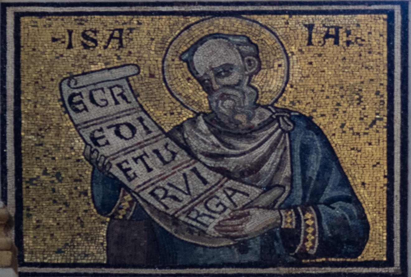 Goldenes Mosaik des Propheten Jesaja mit Schriftrolle